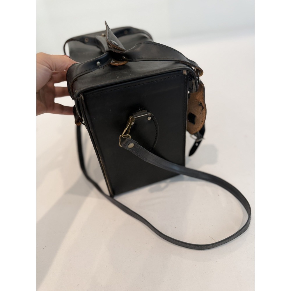Vintage Large Black Leather Camera Hard Case w/ compartments & handle Japan Y2K - Picture 9 of 12